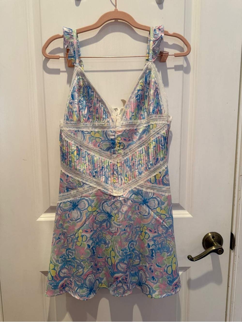 Pastel Floral Lace-Trim Slip Dress